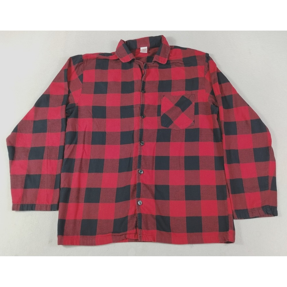 North Pole Trading Co Pajama Shirt Mens Medium Red Plaid Flannel Sleepwear Top